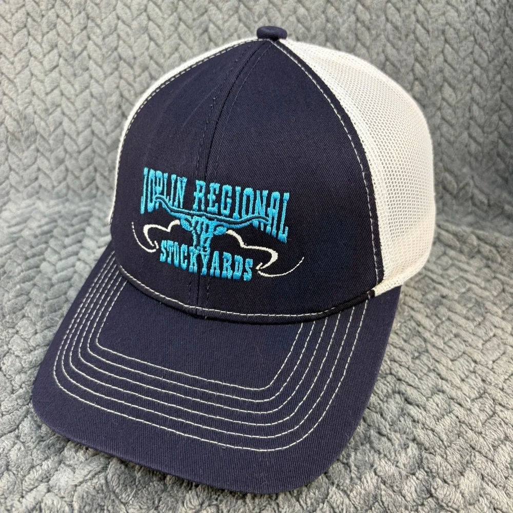 Embassy Joplin Regional Stockyards Trucker Hat Navy Blue White Mesh Snapback Cap